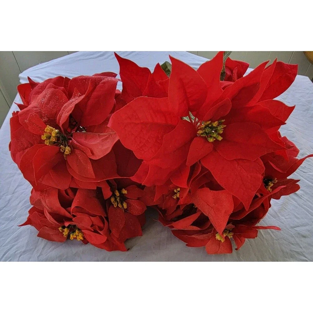 Poinsettias Artificial Christmas Flowers Artificial Decorations - 4 Bunches